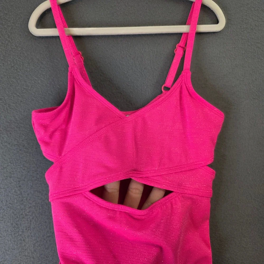Art Class Girls Pink Sparkle Cut-Out One Piece Swimsuit Size S 6/7